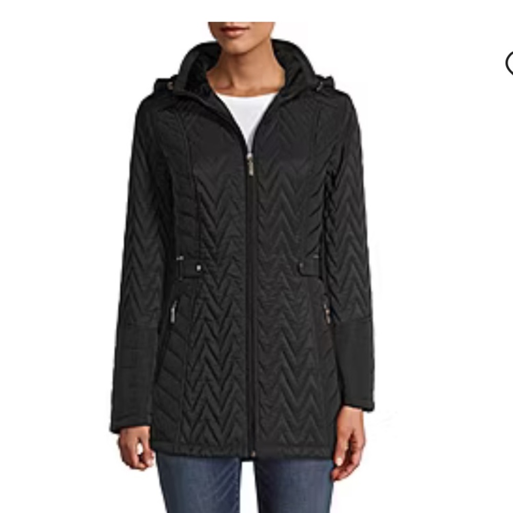 Blanc Noir Jacket Women Large Black Quilted Faux Fur Lined Hooded Designer L